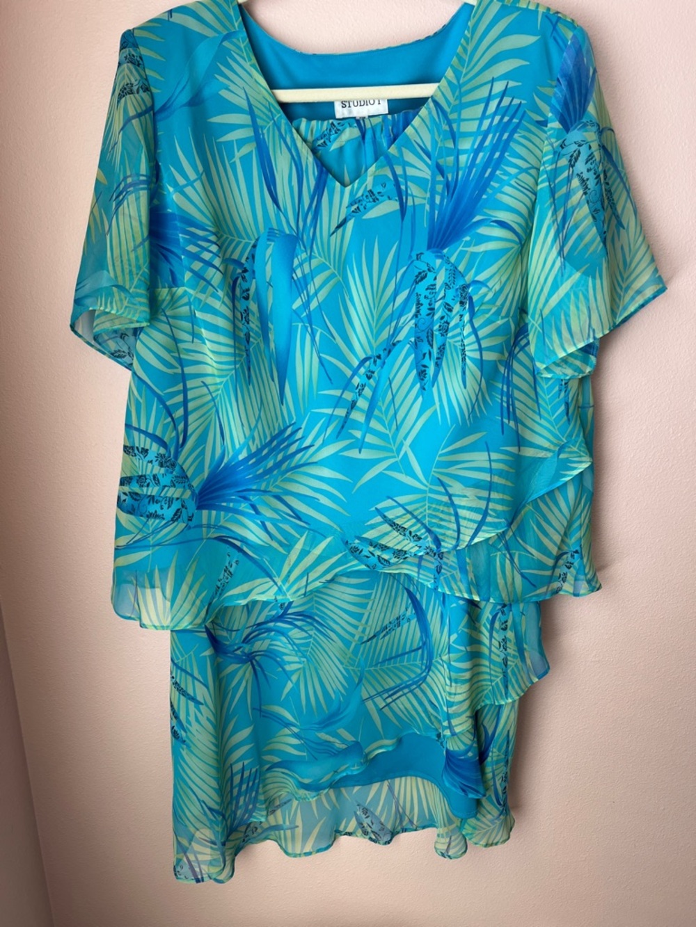 Studio I Turquoise & Aqua Palm Print Wedding Dress